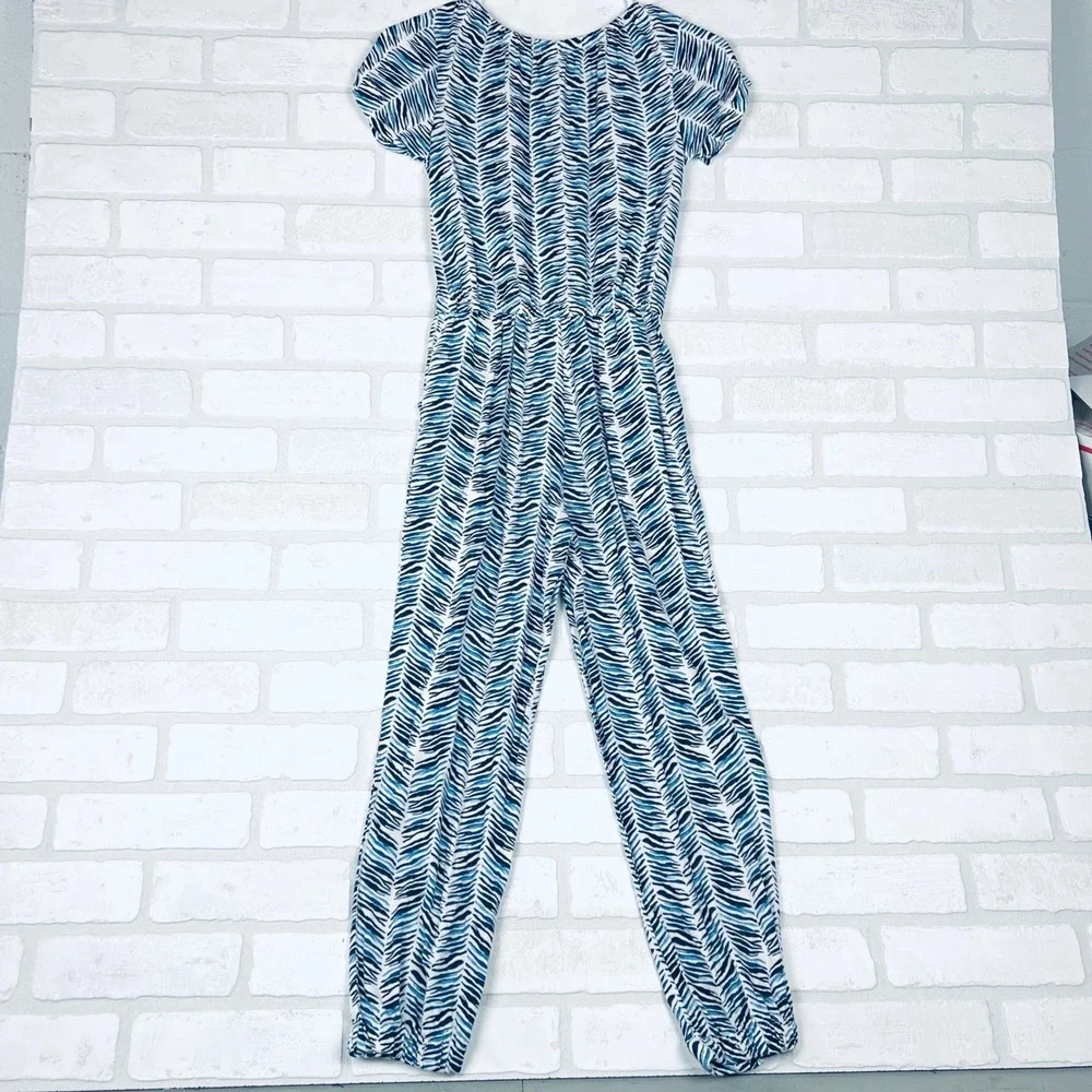 Old Navy Girls Blue White Zebra Print Short Sleeve Jumpsuit Size L 10-12